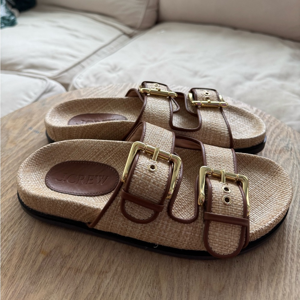J CREW Colbie Wide-strap Buckle Sandals Raffia Size 7 - Picture 4 of 5